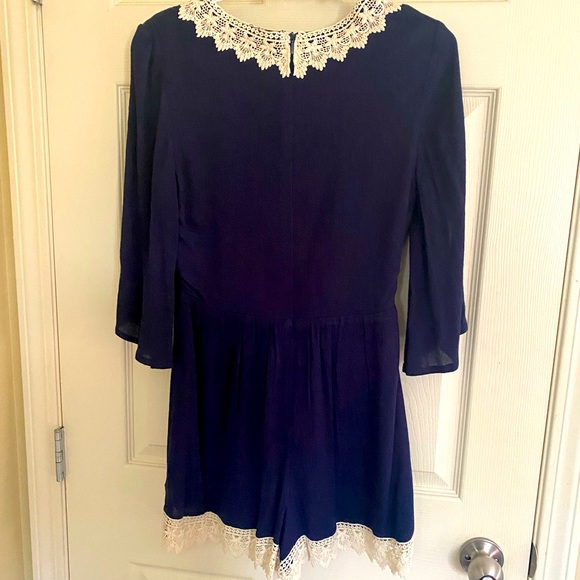 Navy Romper w/ Cream Lace Detail - Size S - ark & co - Picture 3 of 6